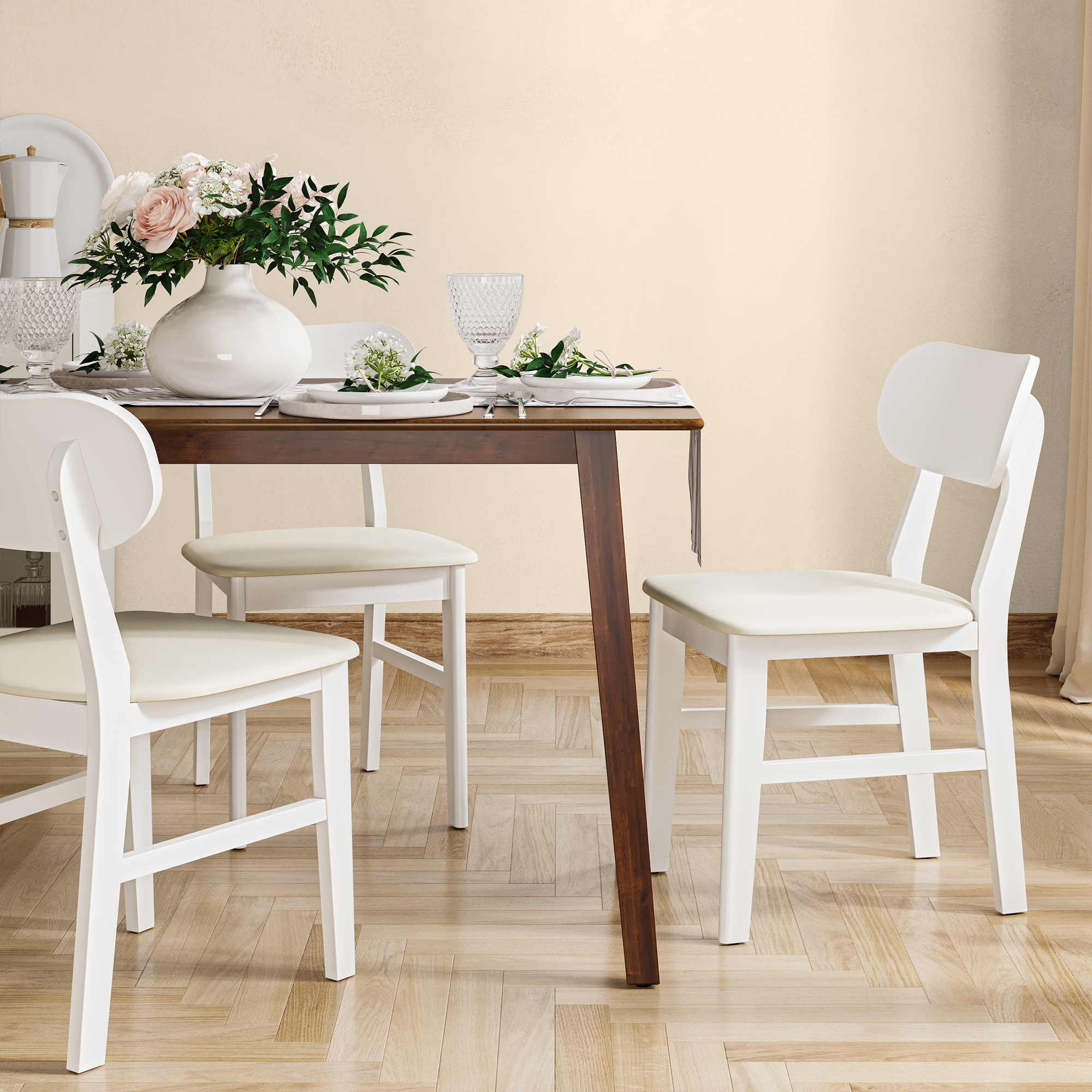 Modern Wooden Dining Chairs Set Of 2 With Solid Wood Legs White_voghion.com